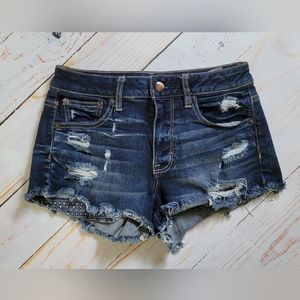 AEO Next Level Stretch Hi-Rise Distressed Festival Shortie Jean Shorts